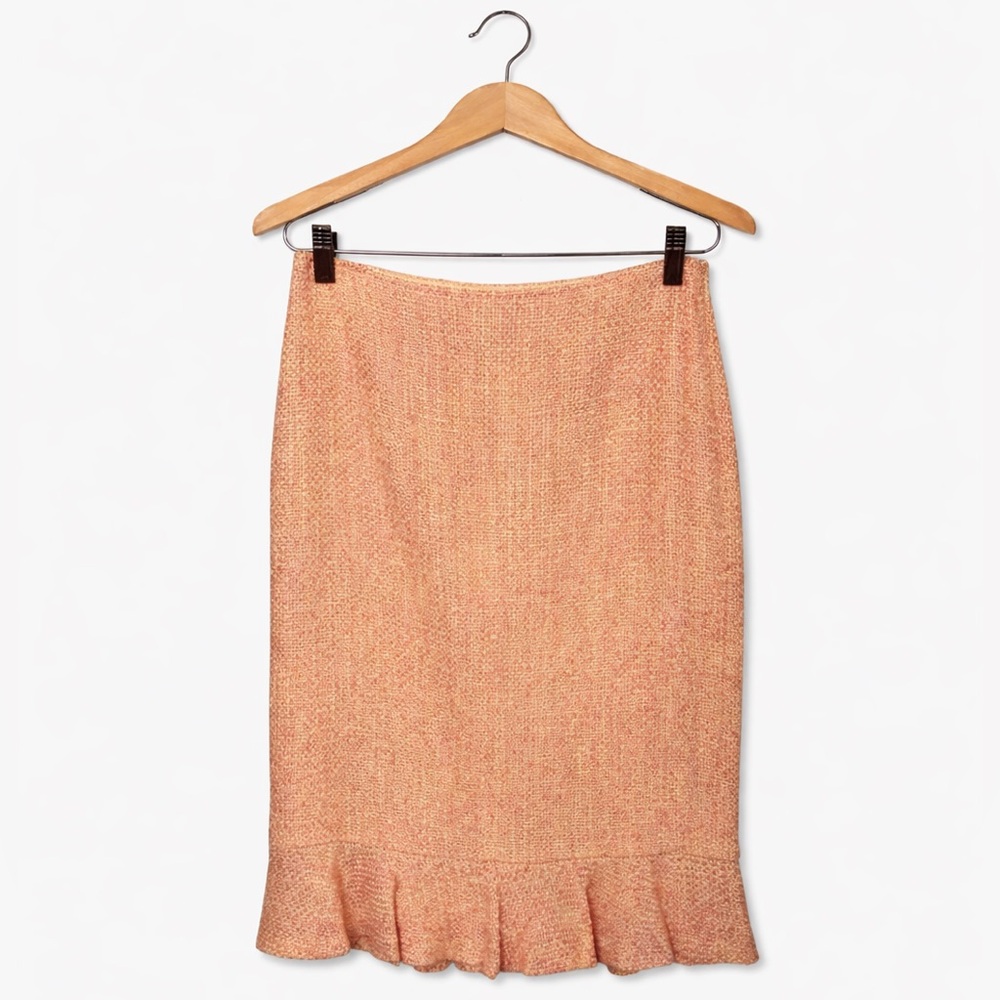 Ann Taylor Peach Midi Skirt Size 4 Feminine Office Career Chic Ruffle Hem Cute